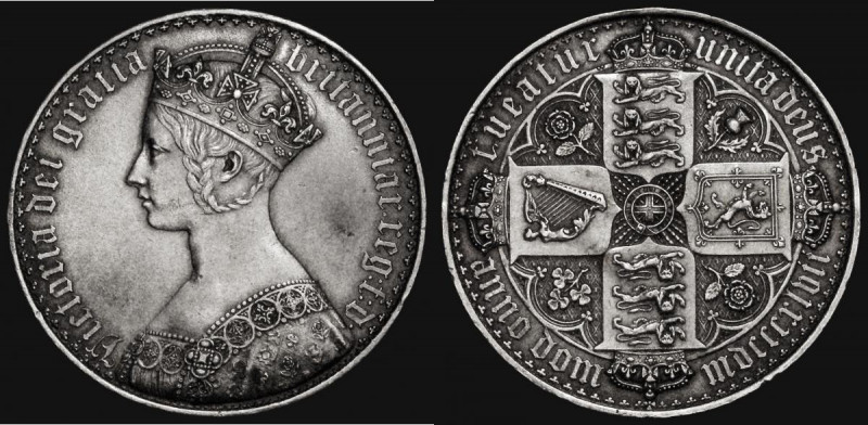 Crown 1847 Gothic UNDECIMO ESC 288, Bull 2571 VF with some thin scratches on the...