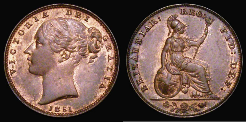 Farthing 1851 Peck 1572 AU/GEF and lustrous, the reverse with a light handling m...