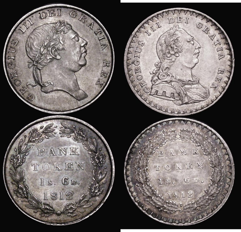 One Shilling and Sixpence Bank Tokens (2) 1812 Bust type ESC 971, Bull 2114 EF t...