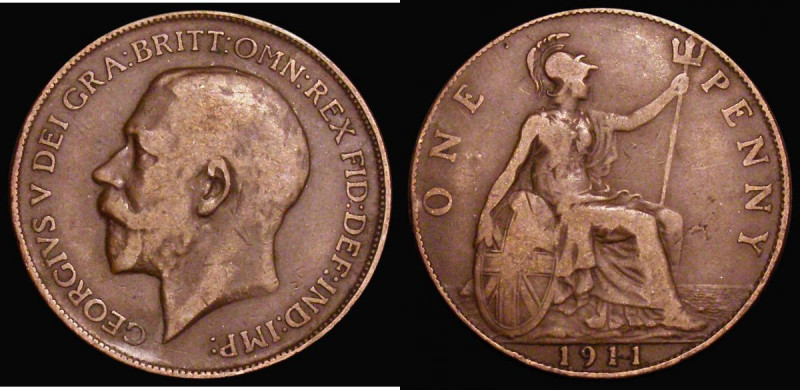 Penny 1911 Hollow Neck, I of BRITT points to a rim tooth, Gouby BP1911B, Obverse...