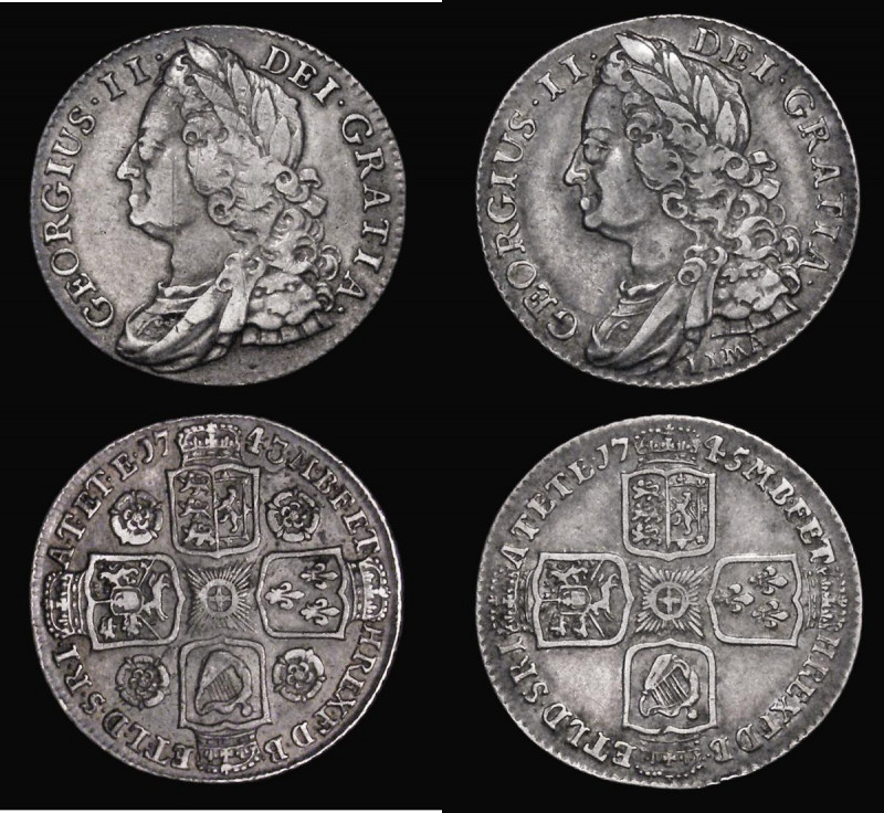 Shillings (2) 1743 Roses ESC 1203, Bull 1720 Good Fine, the obverse with some th...