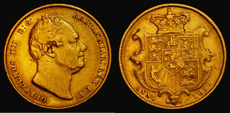 Sovereign 1832 Second Bust, Nose points to second I of BRITANNIAR, Marsh 17 Fine...