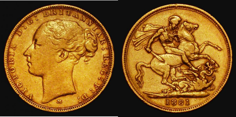 Sovereign 1881M George and the Dragon, horse with long tail, Marsh 103, S.3857, ...