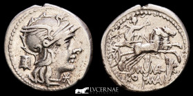 M. Marcius Mn. f. Silver Denarius 3.74 g. 20 mm. Rome 134 BC GVF