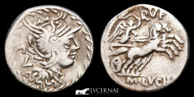 M Lucilius Rufus Silver Denarius 3.10 g. 19 mm. Rome 105 B.C. Good very fine