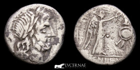 Cn. Lentulus Clodianus Silver Quinarius 1.58 g. 14 mm. Rome 88 B.C.  Good very fine (MBC)