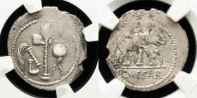 Julius Caesar Silver Denarius 3.90 g., 20 mm. Gaul 49 B.C. VF (NGC).