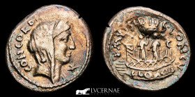 L Mussidius Longus Silver denarius 2.38 g. 17 mm. Rome 42 B.C. Near extremely fine