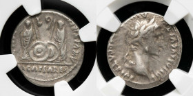 Augustus Silver Denarius 3.76 g. 19 mm. Lugdunum 2 BC.- 4 AD. VF (NGC).