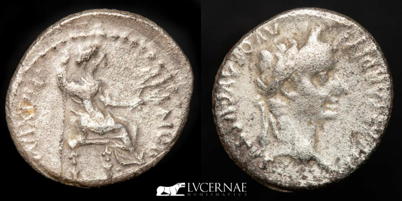 Roman Empire - Tiberius, AD 14-37. Silver denarius (3,51 g., 19 mm.). Minted in ...