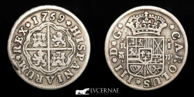 Carlos III Silver 1 Real 2,62 g 20 mm. Madrid 1759 J.P. Good very fine