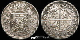 Carlos III Silver 2 Reales 5,56 g 27 mm.  Madrid 1762 J.P. Good very fine