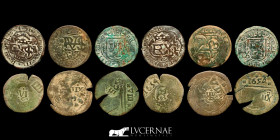 Lot of six coins - Bronze Maravedis - g. - mm. - - Good very fine (MBC)