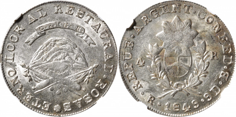 ARGENTINA. La Rioja. 4 Reales, 1849-RB. NGC MS-63.

KM-20; CJ-60. Three-year t...