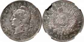 ARGENTINA. 50 Centavos, 1883. NGC MS-63.

KM-28. A bright and lustrous coin with patchy, aquamarine toning on both sides.

Estimate: $100.00 - $15...