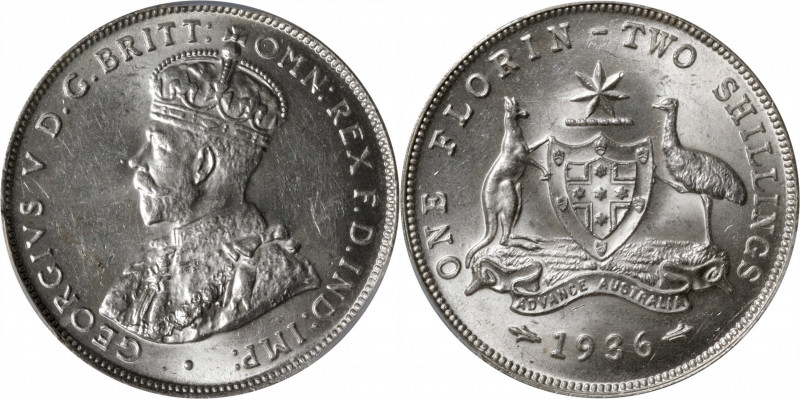 AUSTRALIA. Florin, 1936-(M). Melbourne Mint. George V. PCGS MS-64.

KM-27.&nbs...