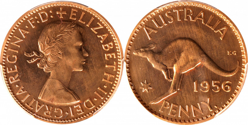 AUSTRALIA. Penny, 1956. Perth Mint. Elizabeth II. PCGS PROOF-64 Red.

KM-56. E...