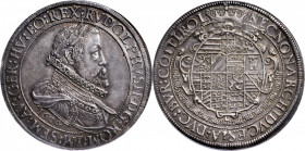 AUSTRIA. 2 Taler, 1604. Hall Mint. Rudolf II. NGC AU-58.

Dav-3004; KM-57.1. Residing at the cusp of Mint State status, this deeply toned example fe...