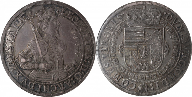 AUSTRIA. Taler, "1632" (ca. 1635). Hall Mint. In the name of Archduke Leopold V....