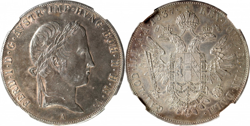 AUSTRIA. Taler, 1837-A. Vienna Mint. Ferdinand I. NGC MS-61.

KM-2240. Seldom ...