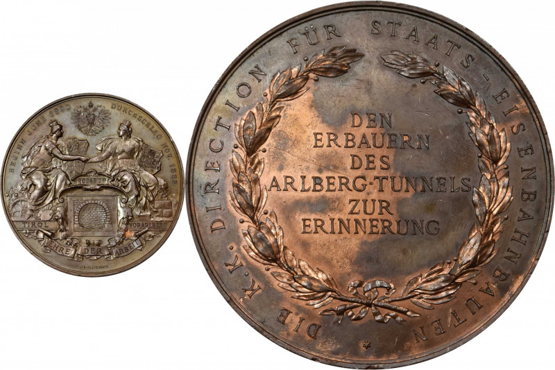 AUSTRIA. Arlberg Tunnel Bronze Medal, 1883. UNCIRCULATED Details. Staining.

H...