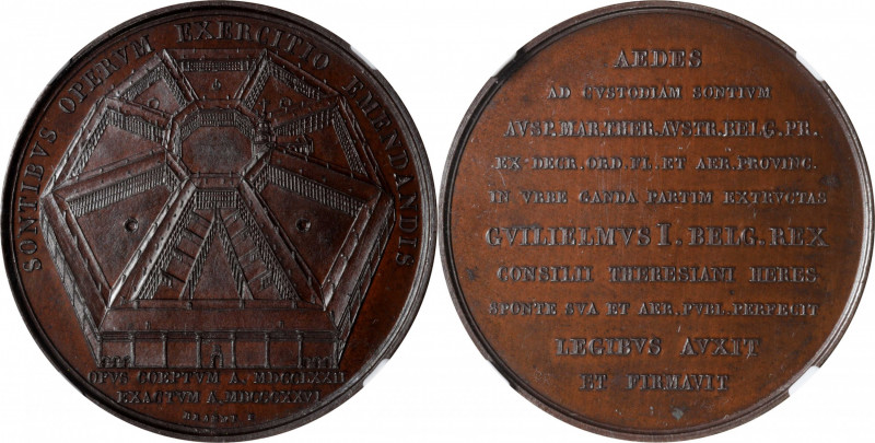 BELGIUM. Construction of Ghent Prison Bronze Medal, 1826. NGC MS-66 Brown.

Di...