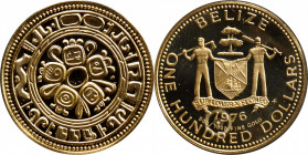BELIZE. 100 Dollars, 1976. Franklin Mint. CHOICE PROOF.

Fr-2; KM-52. AGW: 0.0998 oz. Commemorating Mayan heritage. A wonderful proof celebrating Be...