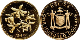 BELIZE. 100 Dollars, 1980. Franklin Mint. CHOICE PROOF.

Fr-6; KM-63. AGW: 0.0998 oz. Mintage: 2,454. Floral series, orchids. A wonderful gold proof...