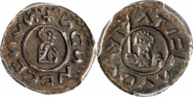 BOHEMIA. Denar, ND (1061-86). Vratislaus II. PCGS MS-63.

Cach-346. Sharply struck and blanketed by cabinet tone and underlying luster, this charmin...