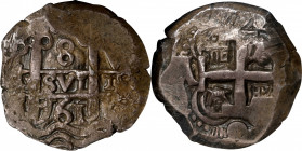 BOLIVIA. Cob 8 Reales, 1761-P V/Y. Potosi Mint. Charles III. NGC AU-55.

KM-45; Cal-1137. Weight: 26.99 gms. A chunky, thick Cob with strong central...