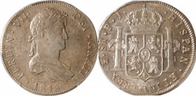 BOLIVIA. 8 Reales, 1818-PTS PJ. Potosi Mint. Ferdinand VII. PCGS AU-58.

KM-84;&nbsp;Cal-1382.&nbsp;Lustrous softly frosted surfaces are attractivel...