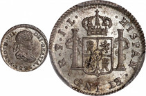 BOLIVIA. 1/2 Real, 1825-PTS JL. Potosi Mint. Ferdinand VII. PCGS MS-64.

KM-90; Cal-442. This handsome and charming minor displays a strong quality ...