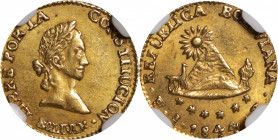 BOLIVIA. 1/2 Scudo, 1844-PTS R. Potosi Mint. NGC AU-58.

Fr-30; KM-104. Straight graded examples of this type and date are exceptionally RARE with l...