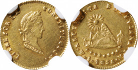 BOLIVIA. 1/2 Scudo, 1855-PTS MJ/FJ. Potosi Mint. NGC MS-63.

Fr-36; KM-113. A nicely struck and pleasing little coin, the only example of this over-...