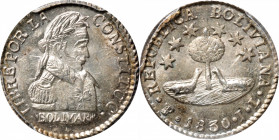 BOLIVIA. 1/2 Sol, 1830-PTS JL. Potosi Mint. PCGS MS-65.

KM-93.2a. 6 Pointed Stars Variety. This stunning Gem example displays an attractive radianc...