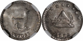 BOLIVIA. 1/4 Sol, 1852-POTOSI. Potosi Mint. NGC MS-65.

KM-111. Fully Gem, this pill sized issue offers sharp details and blast white surfaces with ...