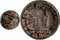 BOLIVIA. Silver Piefort Sol Medal, 1852. Potosi Mint. PCGS AU-55.

Fonrobert-9569; Burnettt-48. Weight: 3.35 gms. Obverse: Angel flying right, holdi...