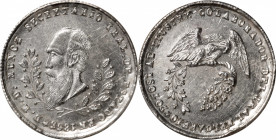 BOLIVIA. Silver 1/5 Boliviano Medal, 1865. Potosi Mint. PCGS MS-64.

cf.Fonrobert-9700 (Piefort). Weight: 8.05 gms, diameter: 24.6 mm. Obverse: Bust...