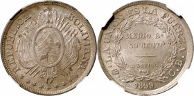 BOLIVIA. 50 Centavos, 1899-PTS CB. Potosi Mint. NGC MS-65.

KM-161.5. A decently struck coin with original, frosty surfaces throughout, along with a...