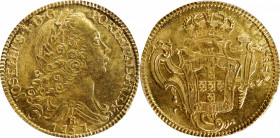 BRAZIL. 6400 Reis, 1757-R. Rio de Janerio Mint. Jose I. PCGS MS-63+.

Fr-65; KM-172.2. This sunny and handsome Choice example displays great details...
