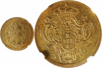 BRAZIL. 6400 Reis, 1786-R. Rio de Janeiro Mint. Maria I & Pedro III. NGC MS-62.

Fr-76; KM-199.2; LDMB-O468. This amazing near-Choice exemplar displ...