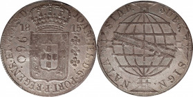 BRAZIL. 960 Reis, 1815-(R). Rio de Janeiro Mint. Joao as Prince Regent. PCGS AU-58.

KM-307.3; LDMB-P425. A steel-toned coin, struck over a Spanish ...