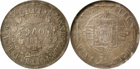 BRAZIL. 960 Reis, 1818-R. Rio de Janeiro Mint. Joao VI. NGC AU-55.

KM-326.1; LDMB-P476. Wreath on obverse variety, struck over a Chile Volcano Peso...