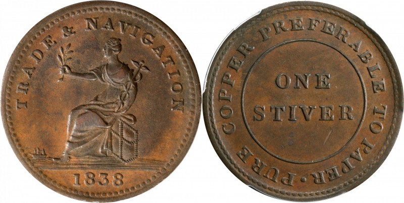 BRITISH GUIANA. Copper Stiver Token, 1838. William IV. PCGS AU-55.

KM-Tn1; Pr...