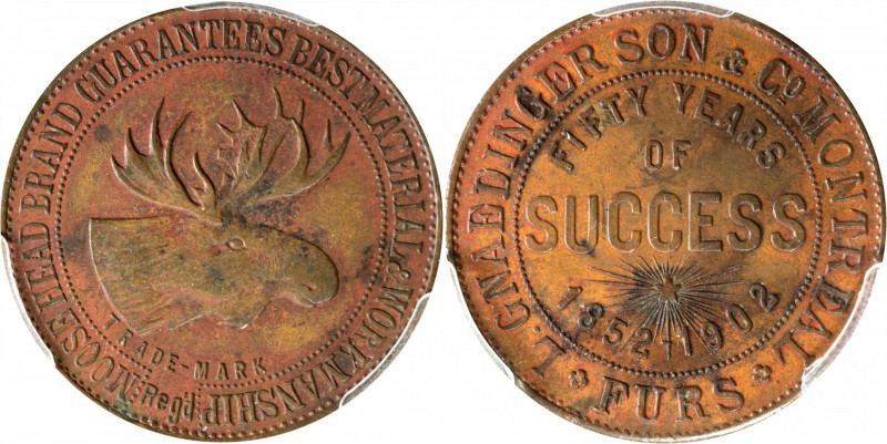 CANADA. Brass Advertising Token, 1902. PCGS AU-53.

Br-574A. Obverse: Moosehea...