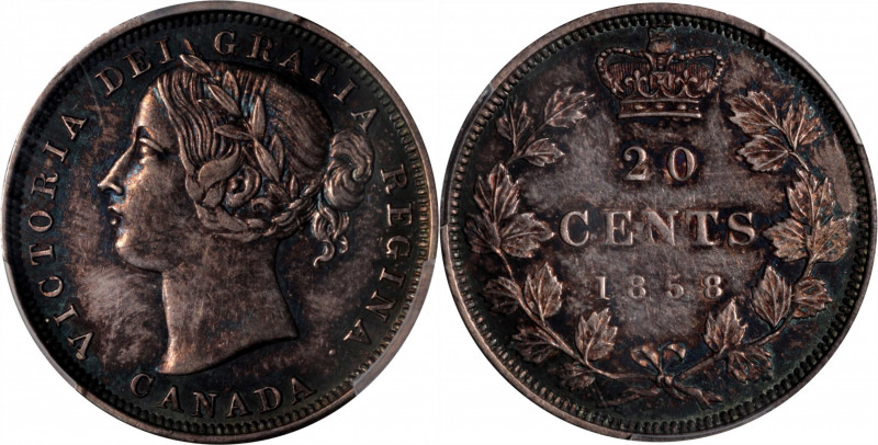 CANADA. 20 Cents, 1858. London Mint. Victoria. PCGS Genuine--Cleaned, AU Details...