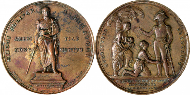 COLOMBIA. Simon Bolivar/Abolition of Slavery Bronze Medal, 1846. ALMOST UNCIRCUL...