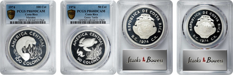 COSTA RICA. Duo of Wildlife Commemoratives (2 Pieces), 1974. Both PCGS Certified...