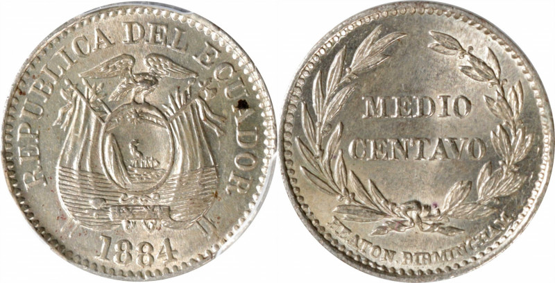 ECUADOR. 1/2 Centavo, 1884-HEATON BIRMINGHAM. Heaton Mint. PCGS MS-64.

KM-47....