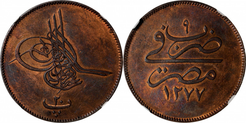 EGYPT. 20 Para, AH 1277 Year 9 (1868). Abdul Aziz. NGC MS-63 Red Brown.

KM-24...